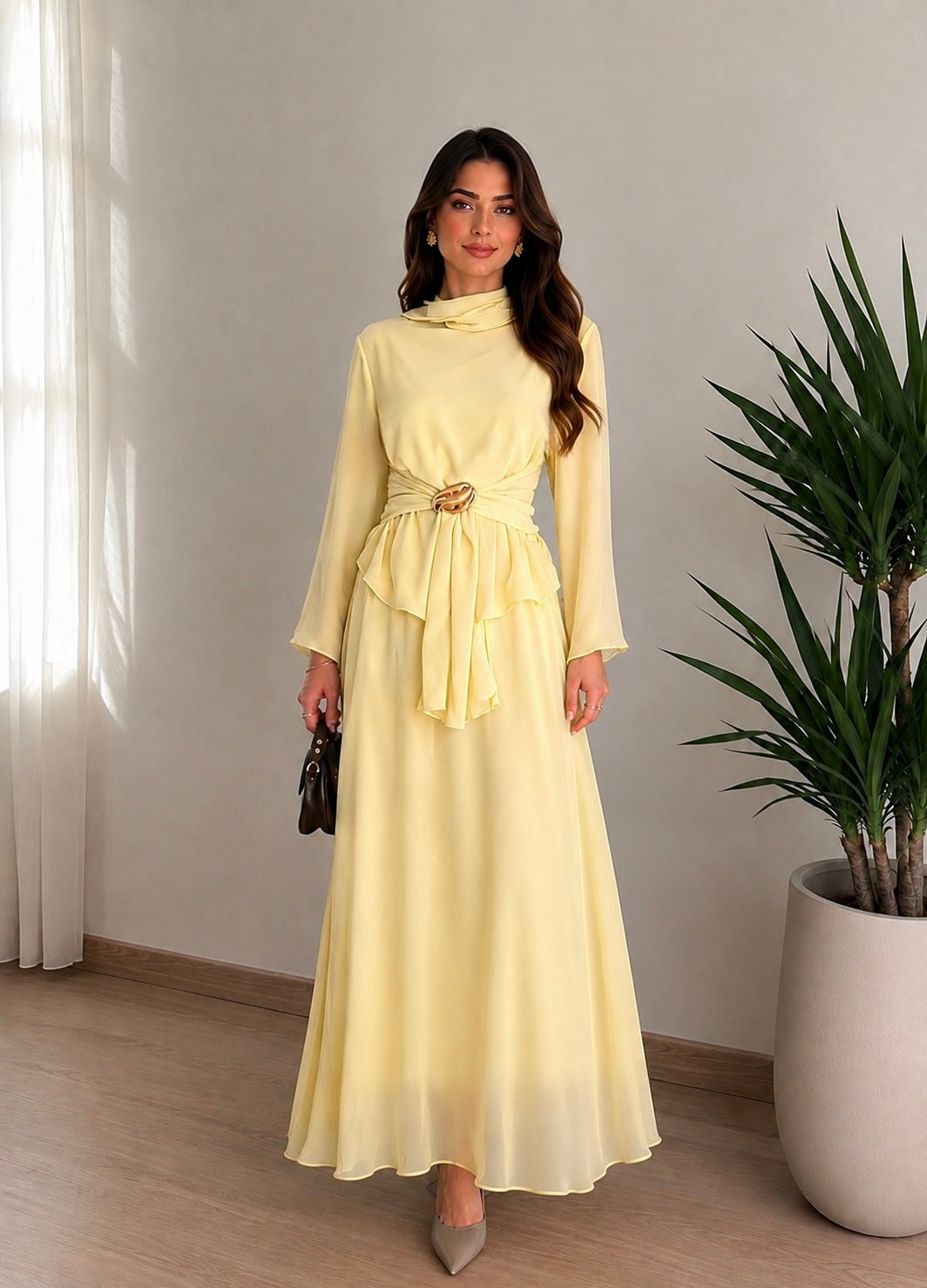 Chiffon non-see-through yellow set