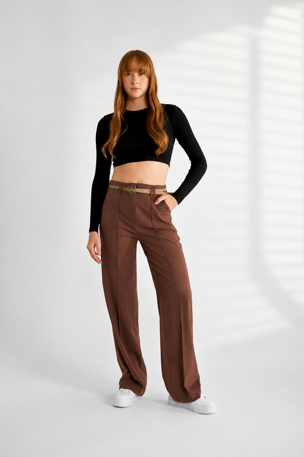 High-Waisted Wide-Leg brown Trousers
