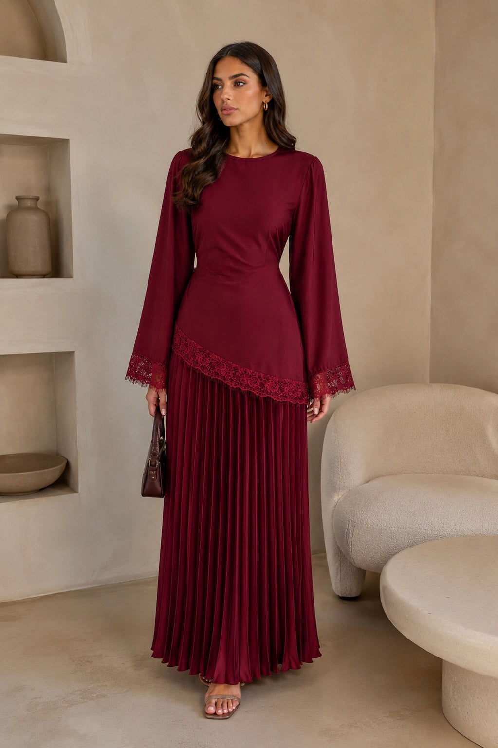 Satin burgundy set
