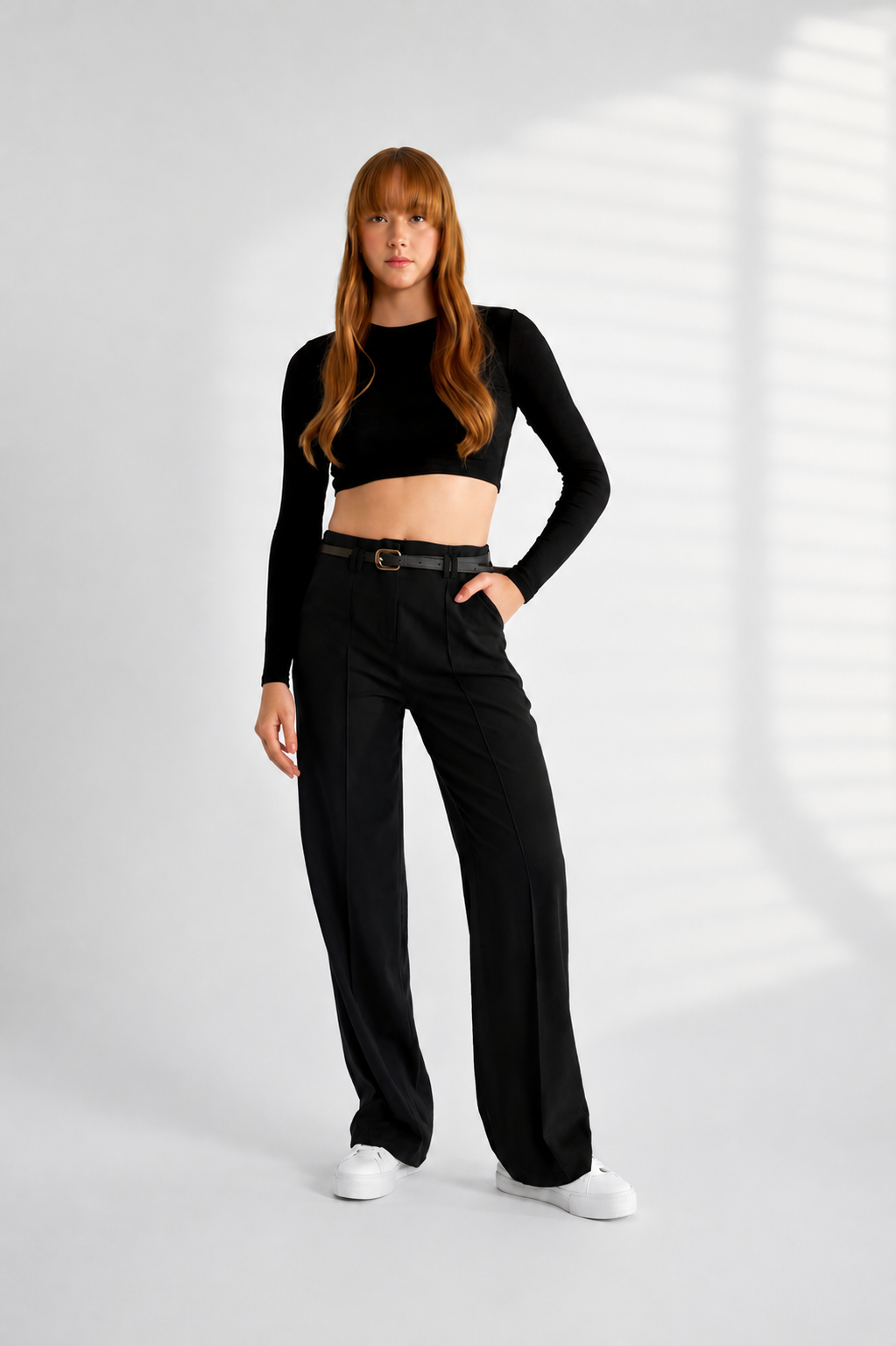 High-Waisted Wide-Leg black Trousers