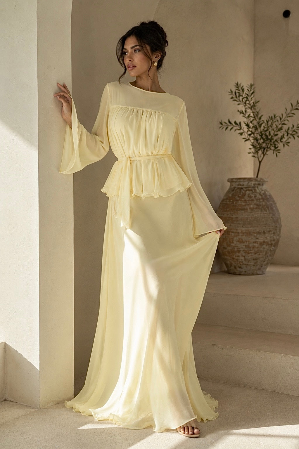 Chiffon non-see-through yellow set