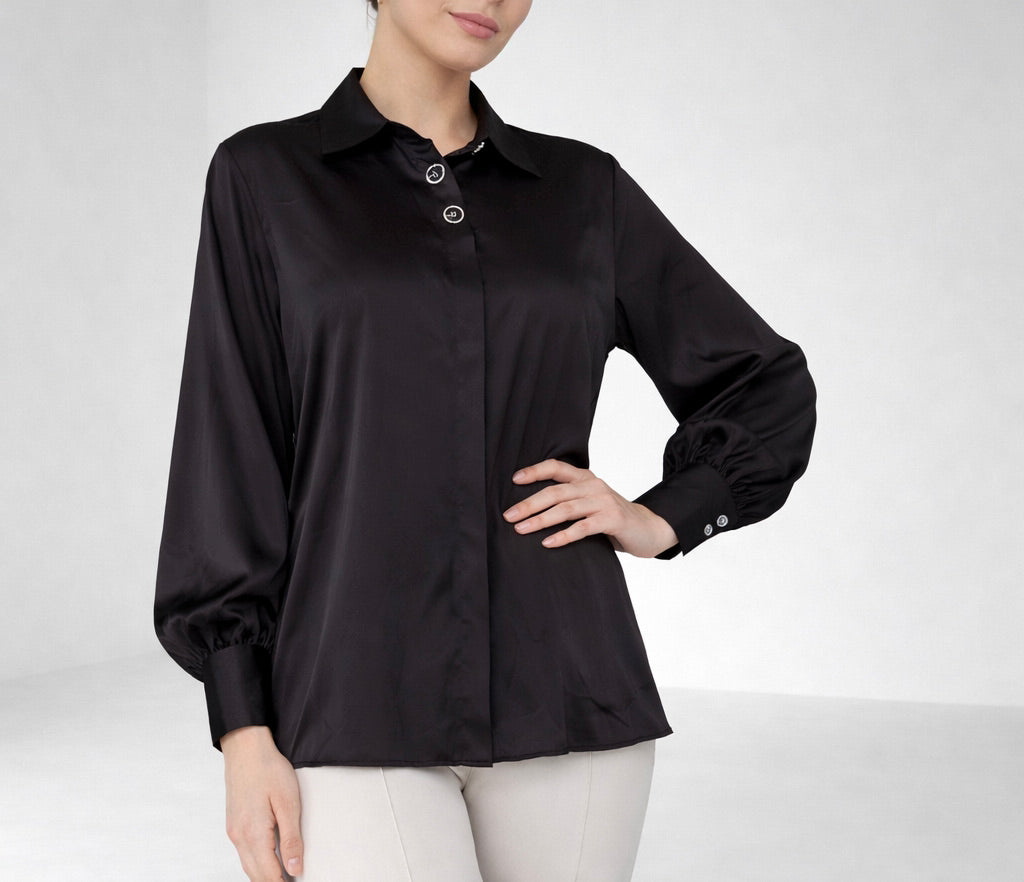 BLACK SILK LONG SLEEVE SHIRT