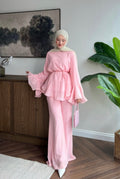 Pink non-see-through chiffon set