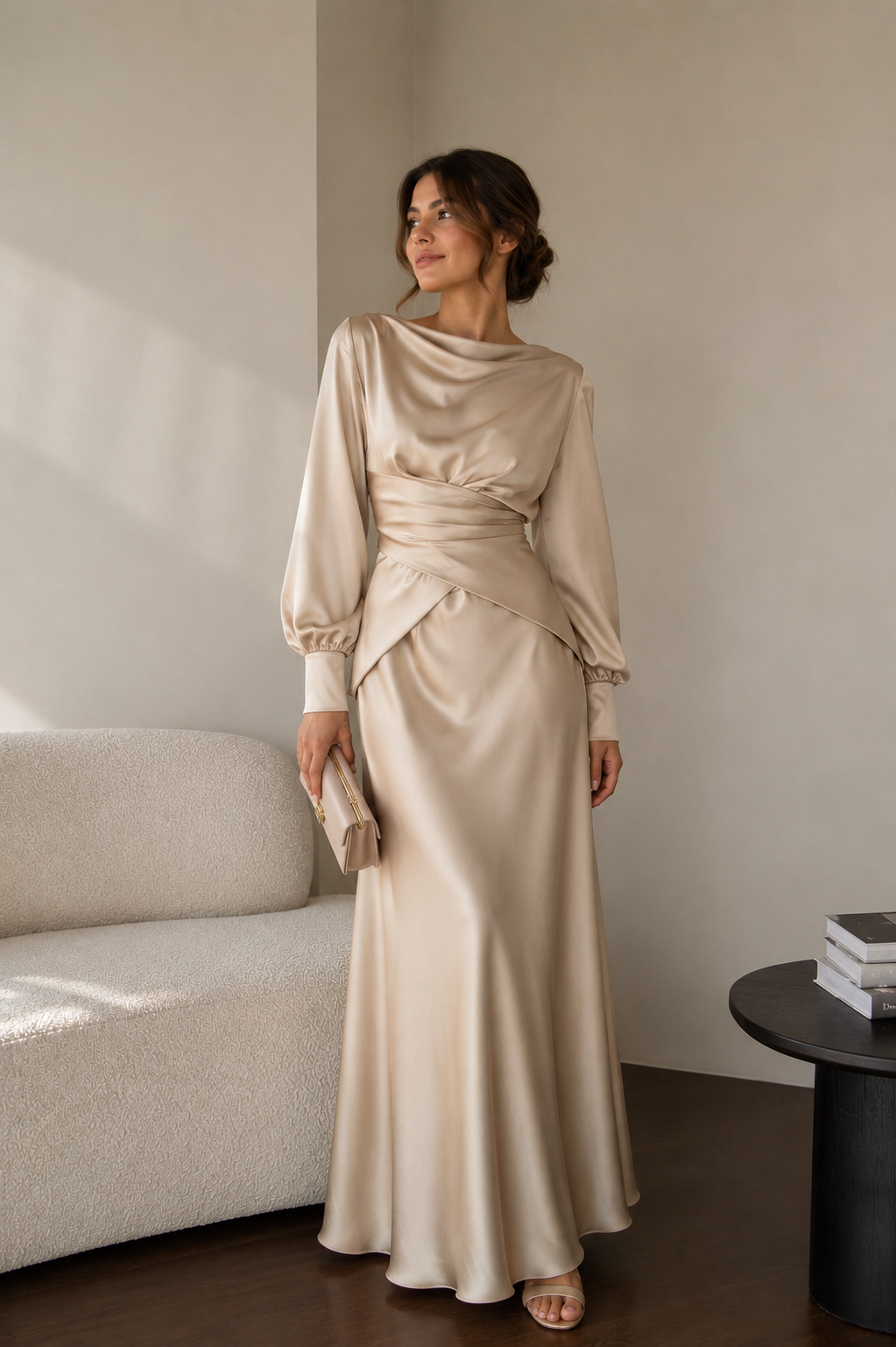 Beige satin dress