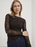 LACE LONG SLEEVE BROWN TOP