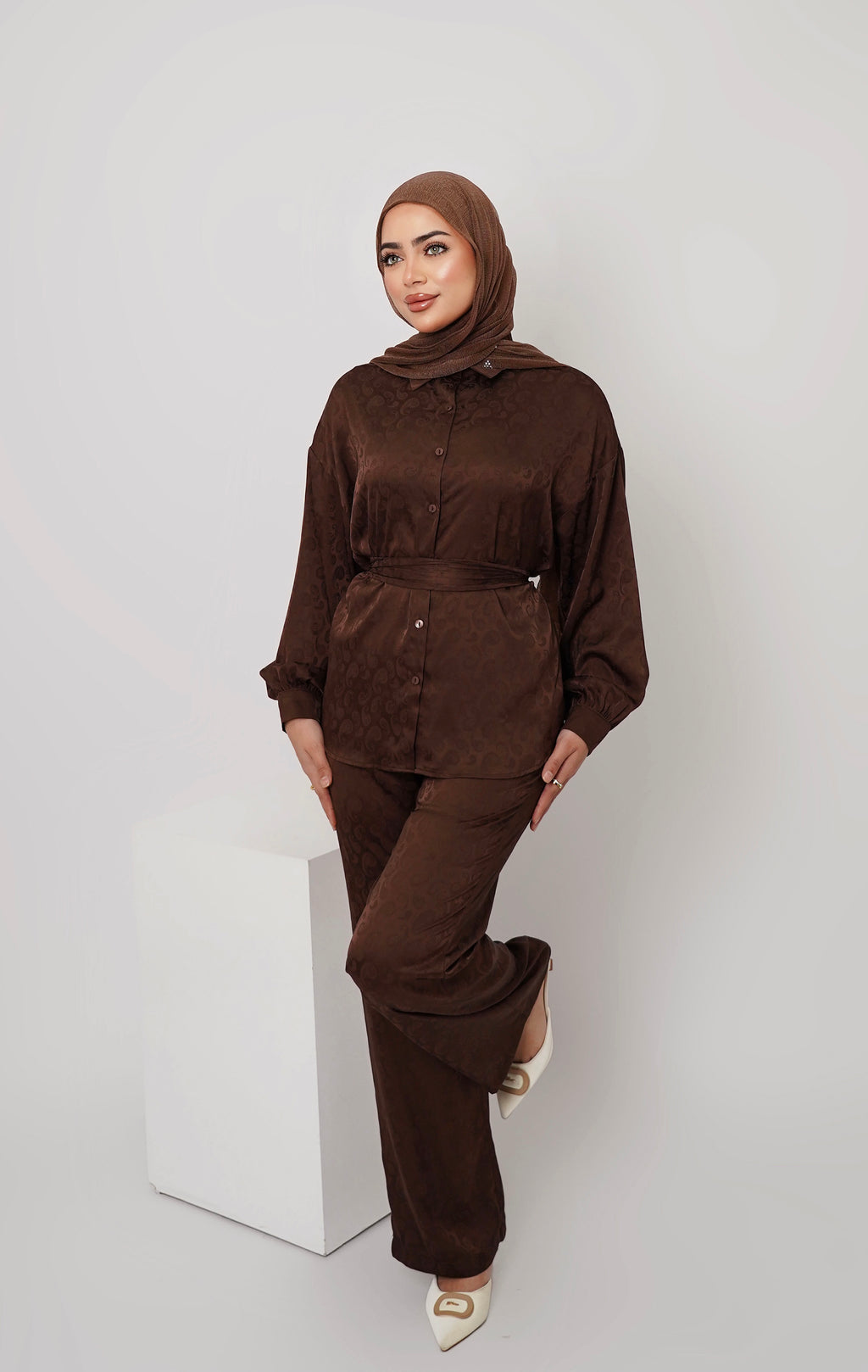 PRINTED SILK BROWN SET