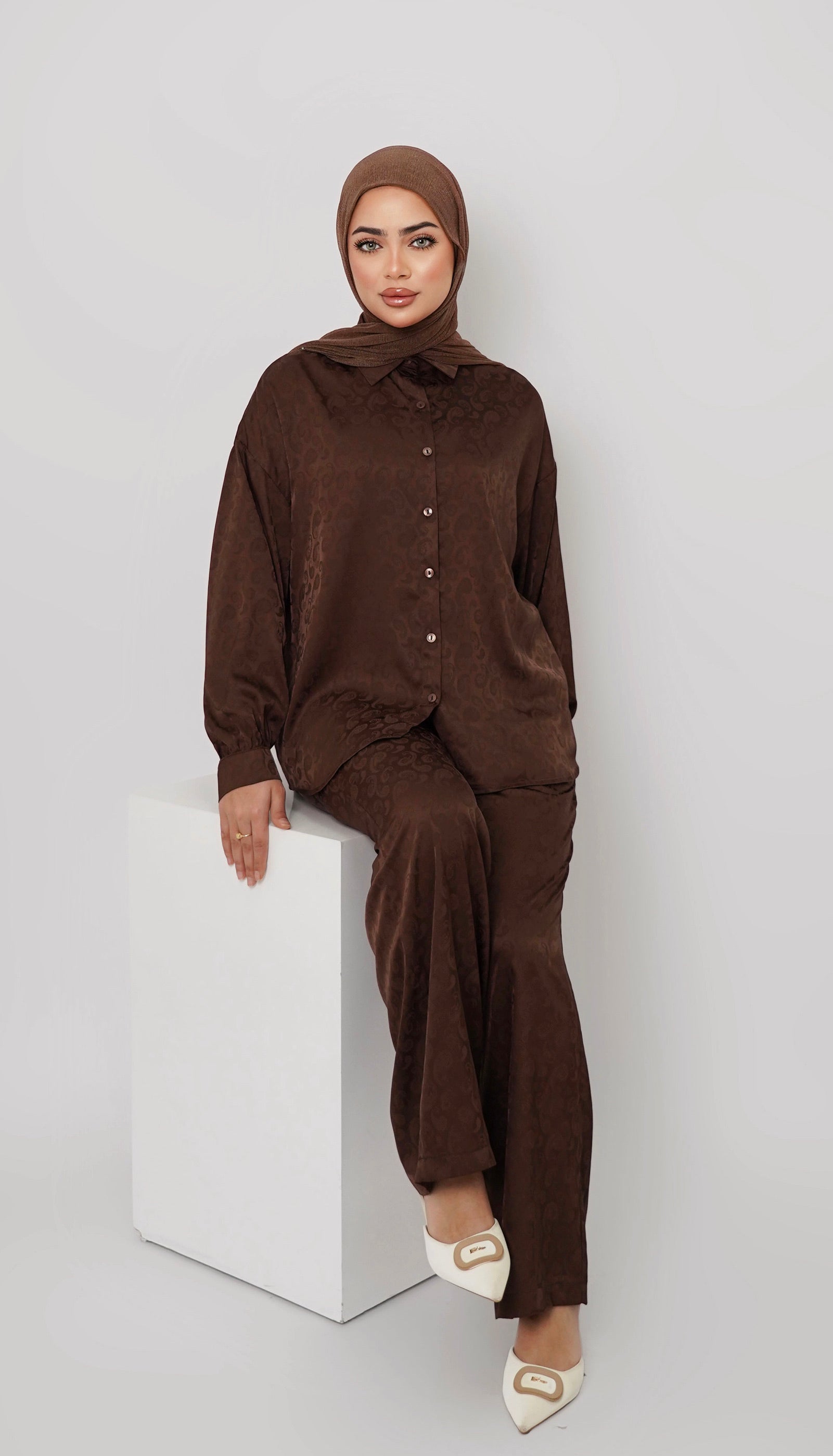 PRINTED SILK BROWN SET
