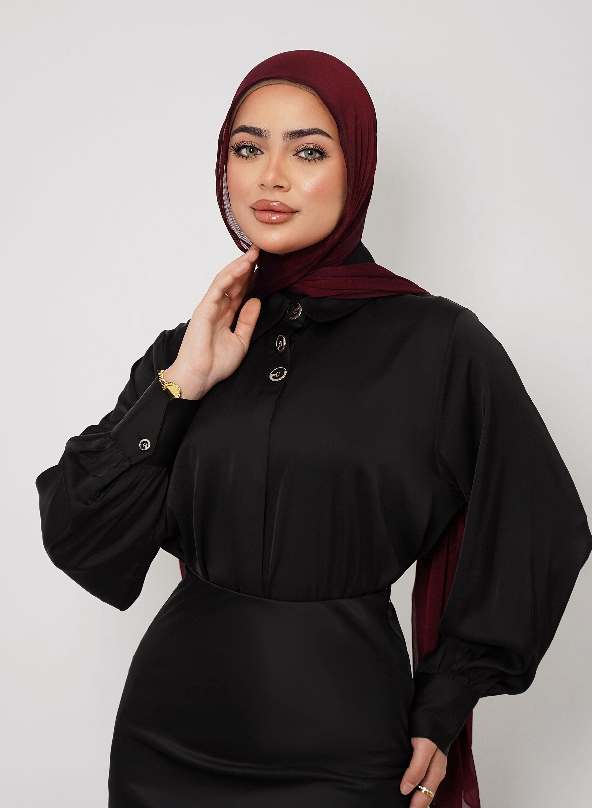 BLACK SILK LONG SLEEVE SHIRT