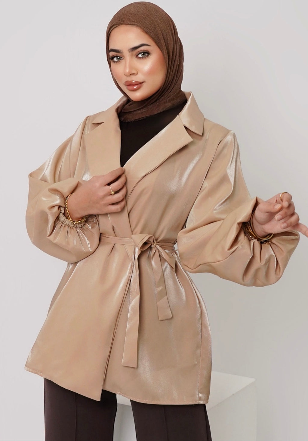 BEIGE SATIN BLAZER