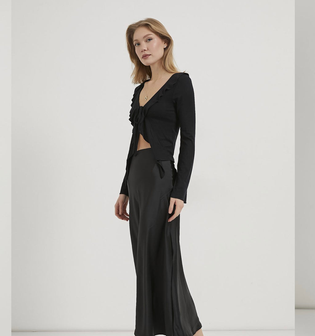 BLACK SATIN SKIRT