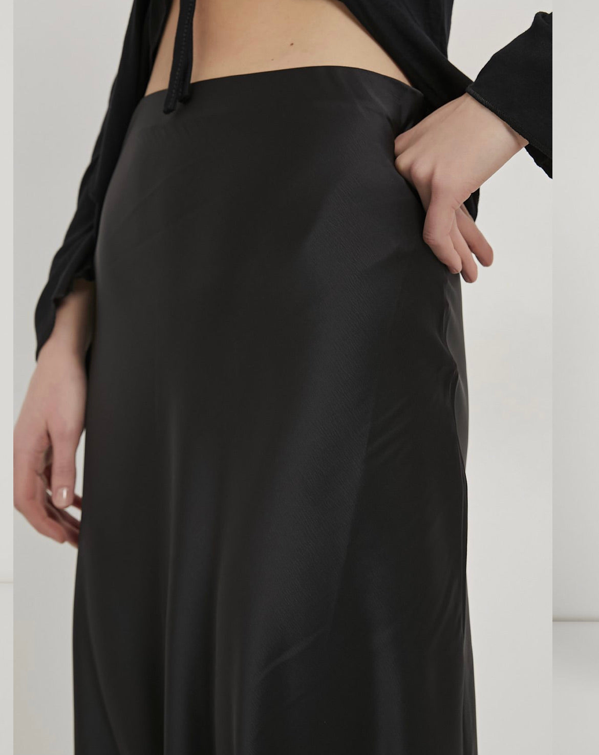 BLACK SATIN SKIRT