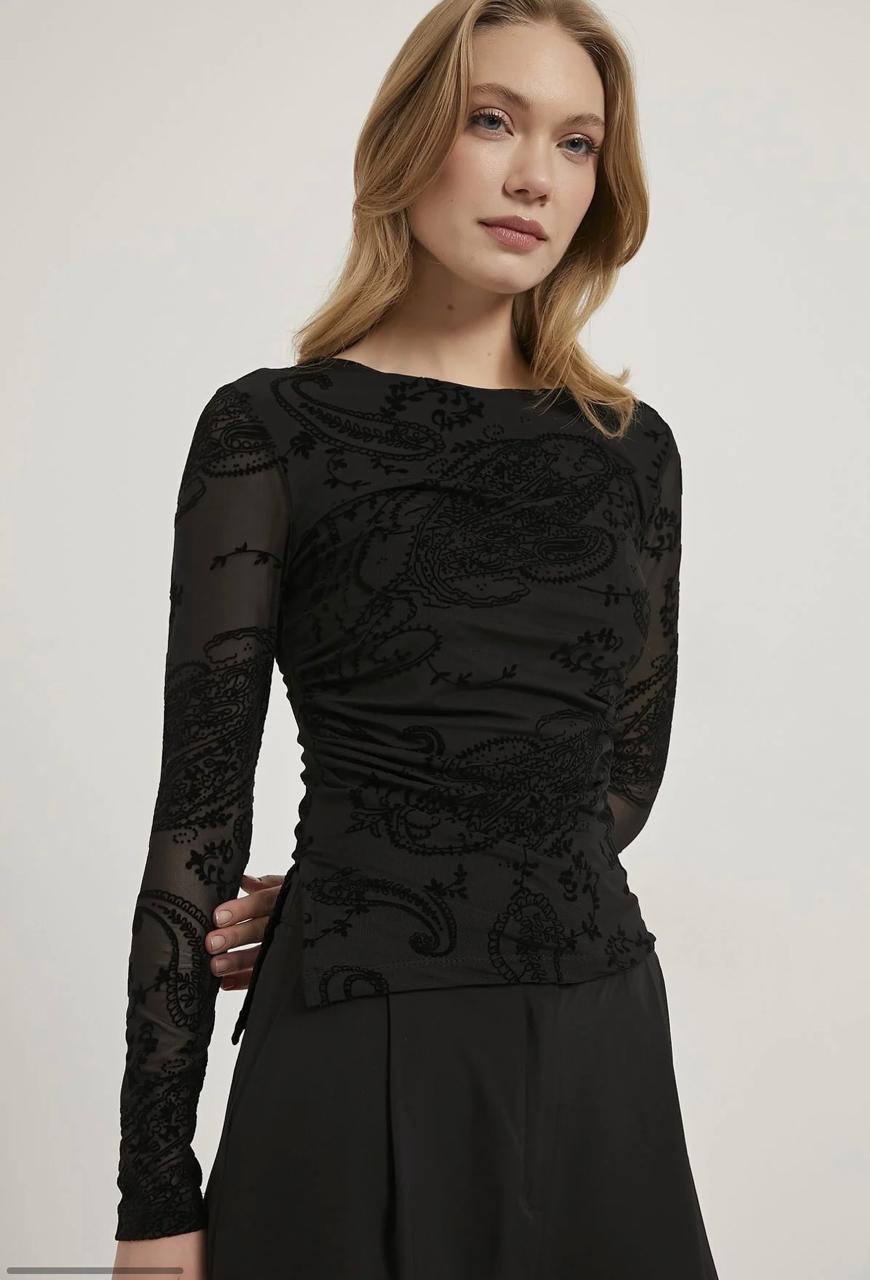 LACE LONG SLEEVE BLACK TOP