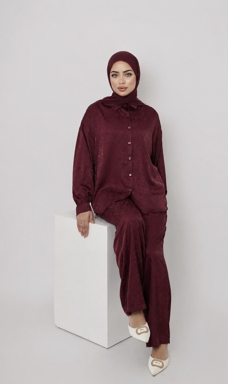 PRINTED SILK BURGUNDY SET